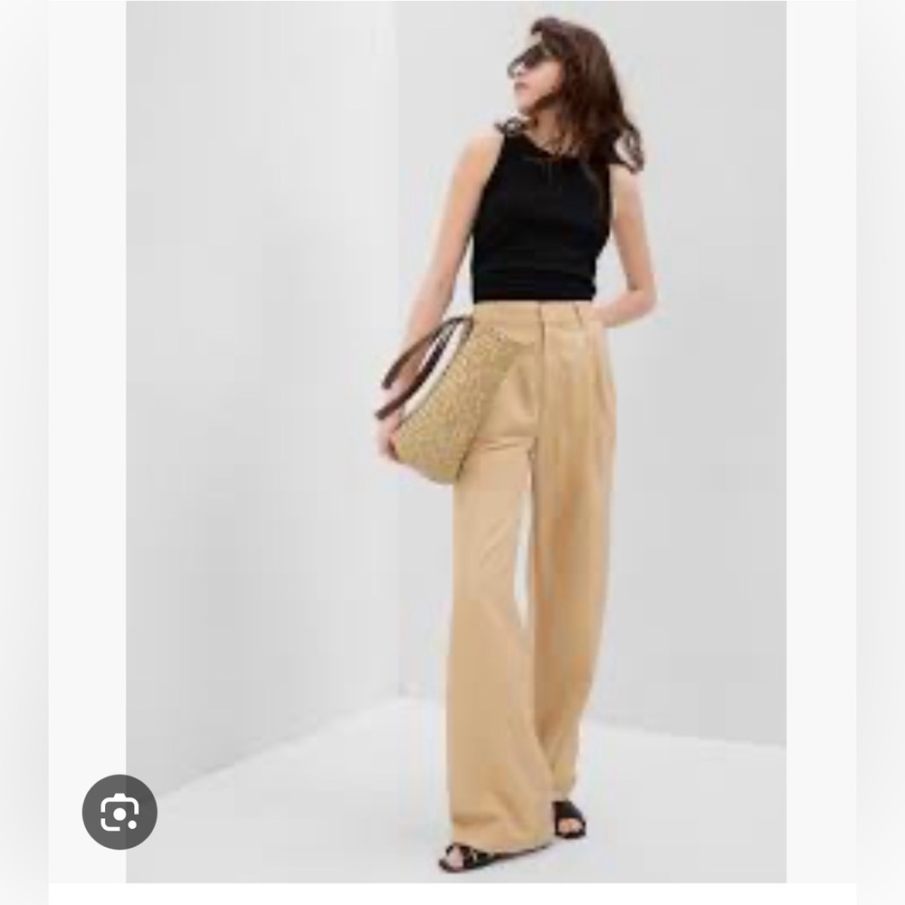 NWT GAP Linen-Cotton Pleated Tan Wide-Leg Trousers